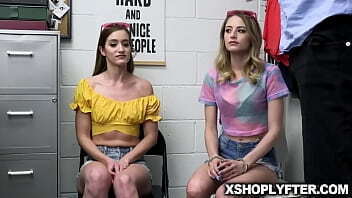 Shoplifter babes Kyler Quinn and Nadia Noja seduce the mature officer to let them off the hook for stealing in the store.
