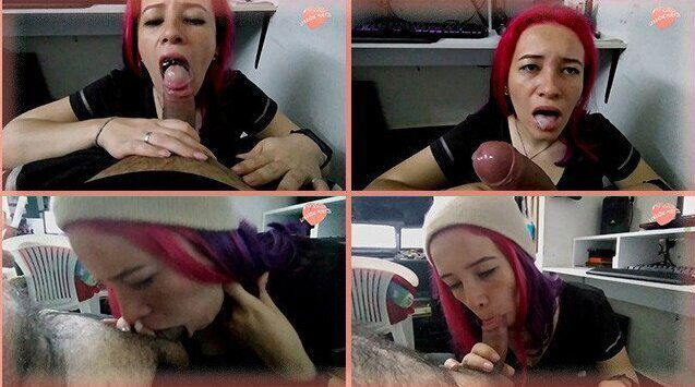 Beautiful Egirl Sucks While Works Home Swallow Mouth.