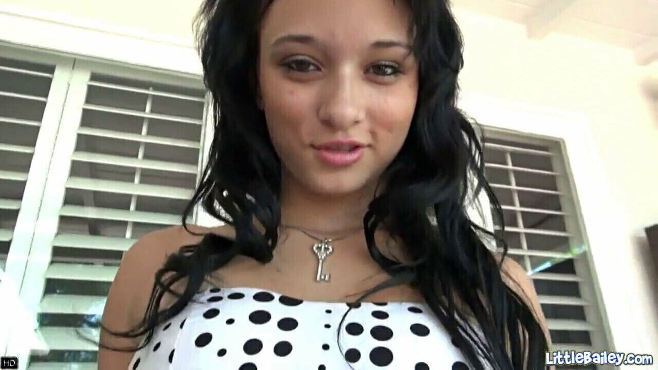 Little Bailey shows tight pussy outdoors