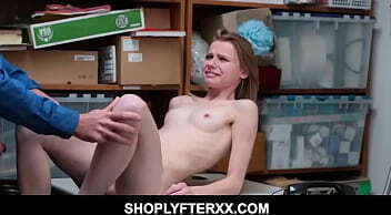 Crying skinny blonde teen shoplyfter gets punished by mall cop