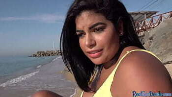 Curvy Latina gets pulled for outdoor sex in POV action