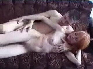 redhead Russian granny fucked in living room by young lad