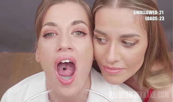 PremiumBukkake Silvia Dellai swallows huge mouthful cumshots