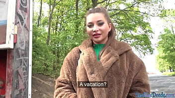 Pulled busty babe riding cock in POV after giving public bj