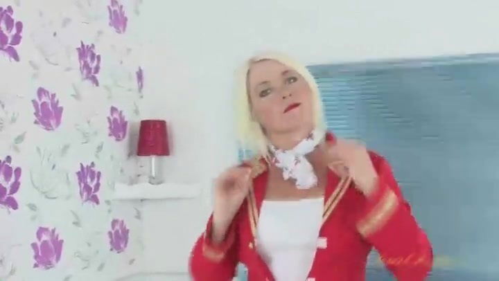 Mature blonde chick sexy stewardess costume