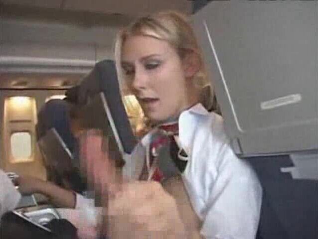 Stewardess giving customer blowjob handy