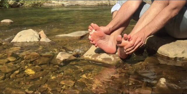 Washing feet crystal clear cooling waters secret stream refreshing MANLYFOOT
