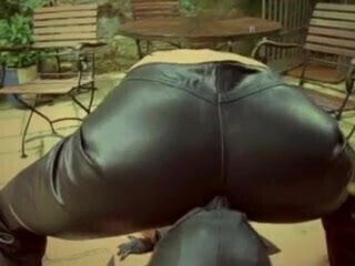 Mistress leather jeans fucks with slave
