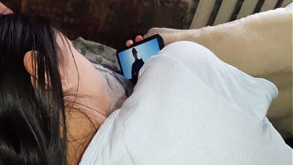 Masturbating girlfriend'_s pussy while watches movie Lesbian Illusion Girls