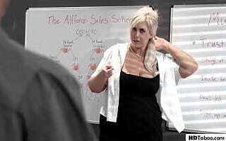 Chubby wife cheating with reluctant janitor - Lila Lovely