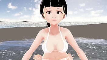 Honda Cocoa Anime girl introduce herself white bikini.