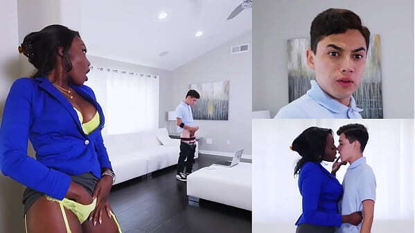 BANGBROS Black Stepmom Lovely Catches Juan Caballo Loco Wanking White Willy