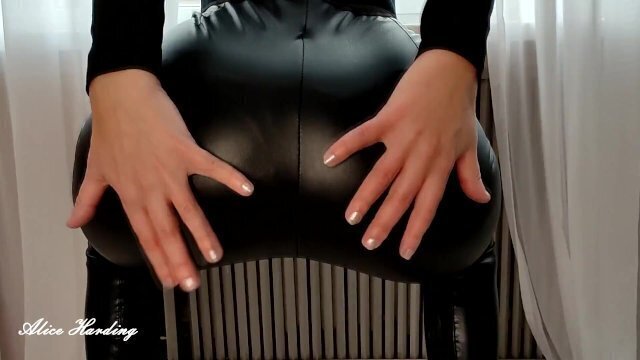 Alice, without undressing, twists booty leather pants tied boots