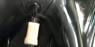 Bound latex babe machine fucked