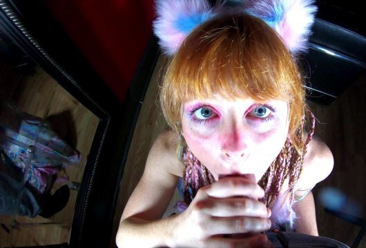 Redhead Ears Gives Blowjob: Receives Facial