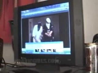 crazy white little girl head black guy on stage 