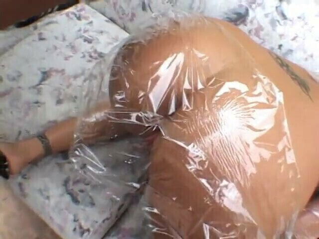 Blonde gets wrapped foil fucks with hard