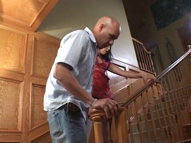 Brunette skank with tramp stamp rides stud's indoors