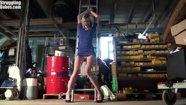 Irena tied ladder ballgagged titgrabbed