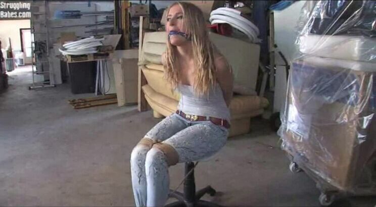 Girl chair-tied ballgagged tit-grabbed