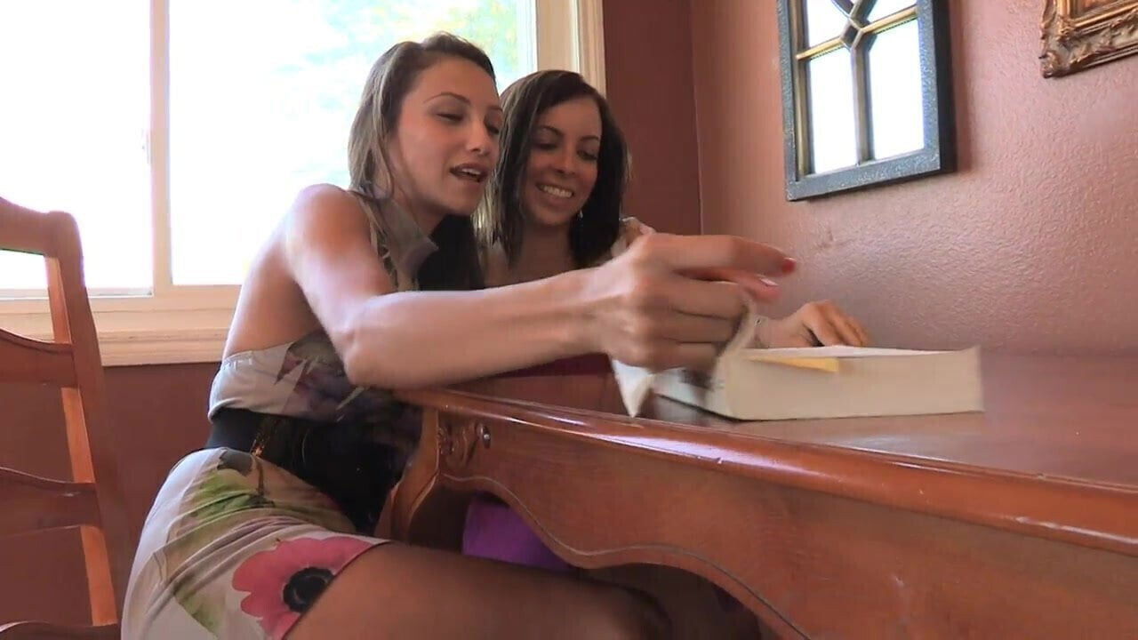 Hungry young brunette licks girlfriend's tight