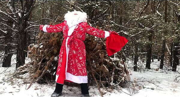 Russian SANTA CLAUS jerks DICK forest sends sperm gift Year