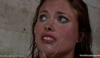 Bound Russian bride gangbang fucked