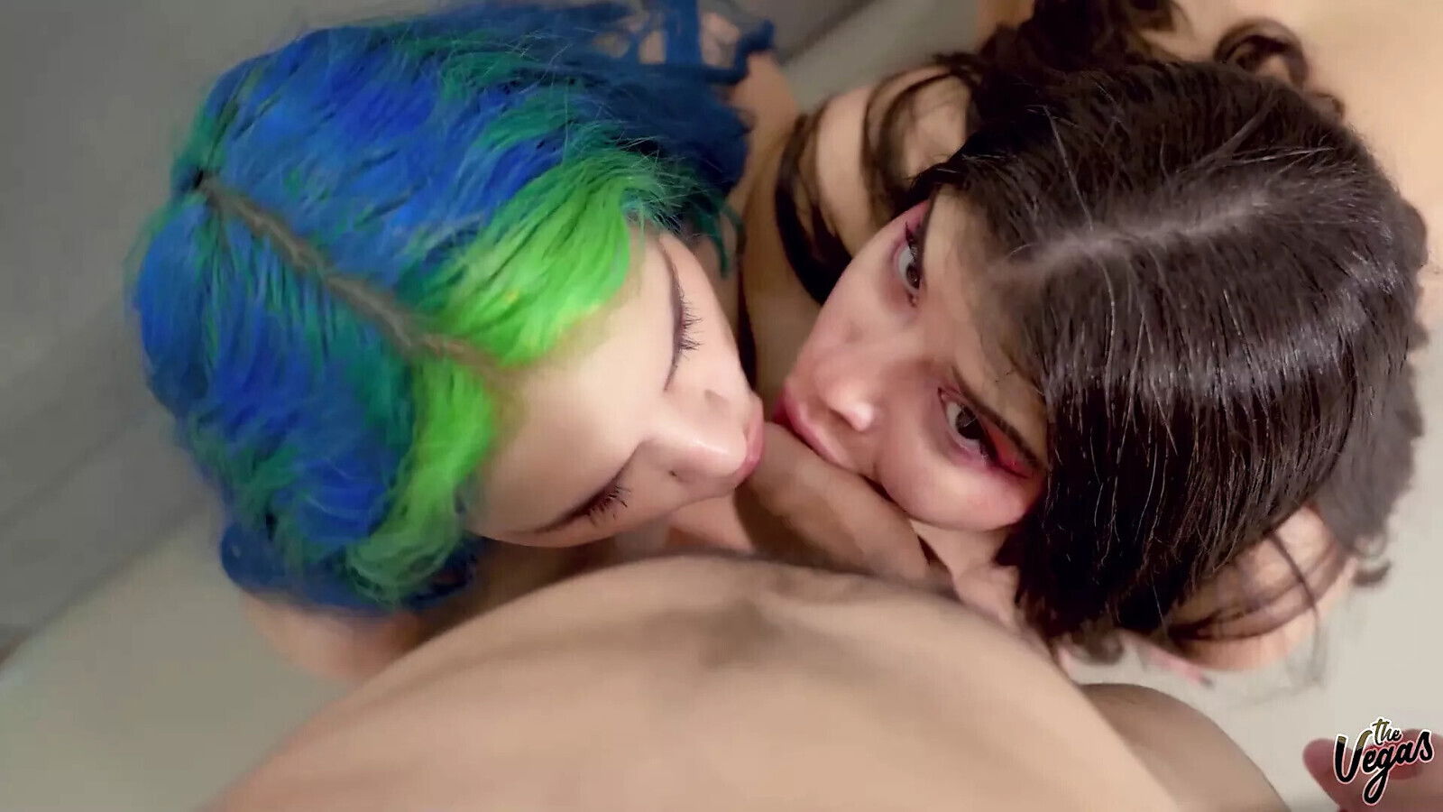 Slutty lesbians horny they suck cameraman!