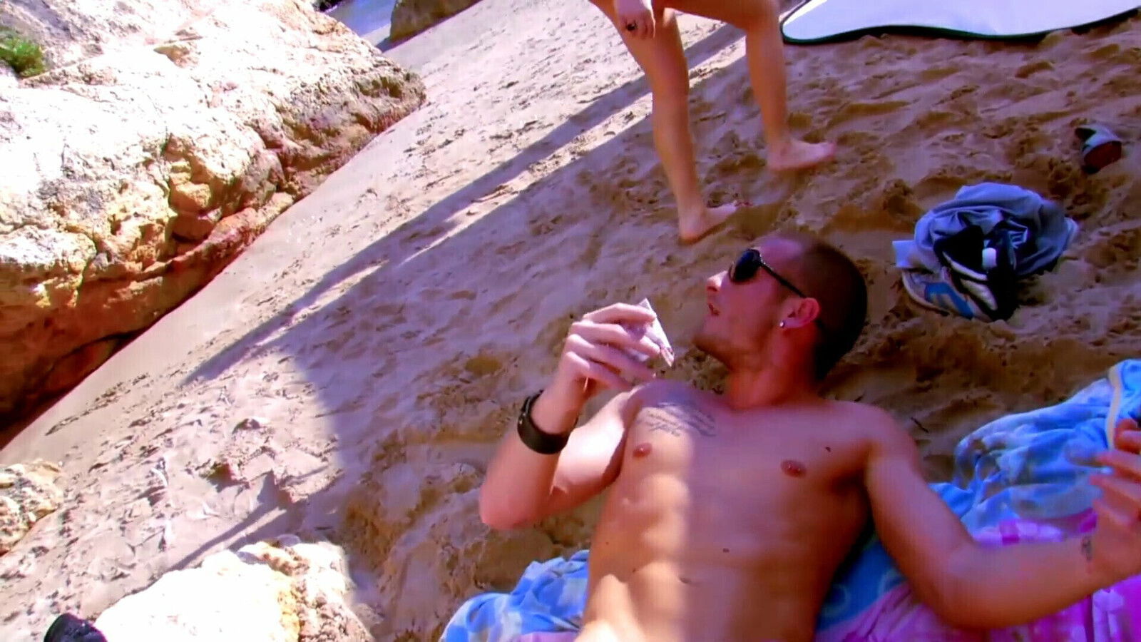 Tattooed blond girl fucks stranger beach