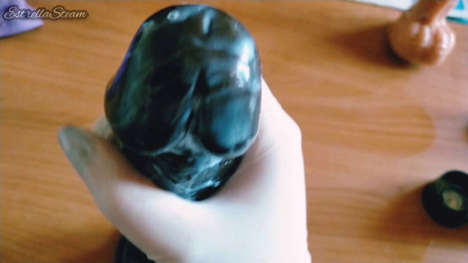 Jerking black dildo