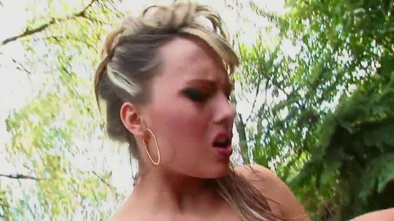 Public Blonde Blue Angel with natural