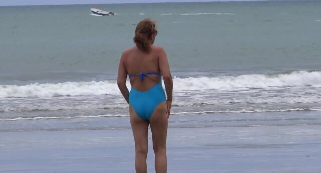 58-year-old Latin wife beach, shows masturbates front stepson