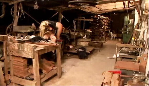 Beutiful girl takes dirty garage