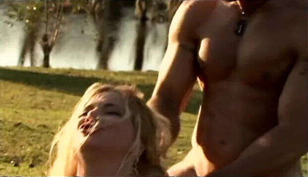 Toned blonde fucks upside down outdoor