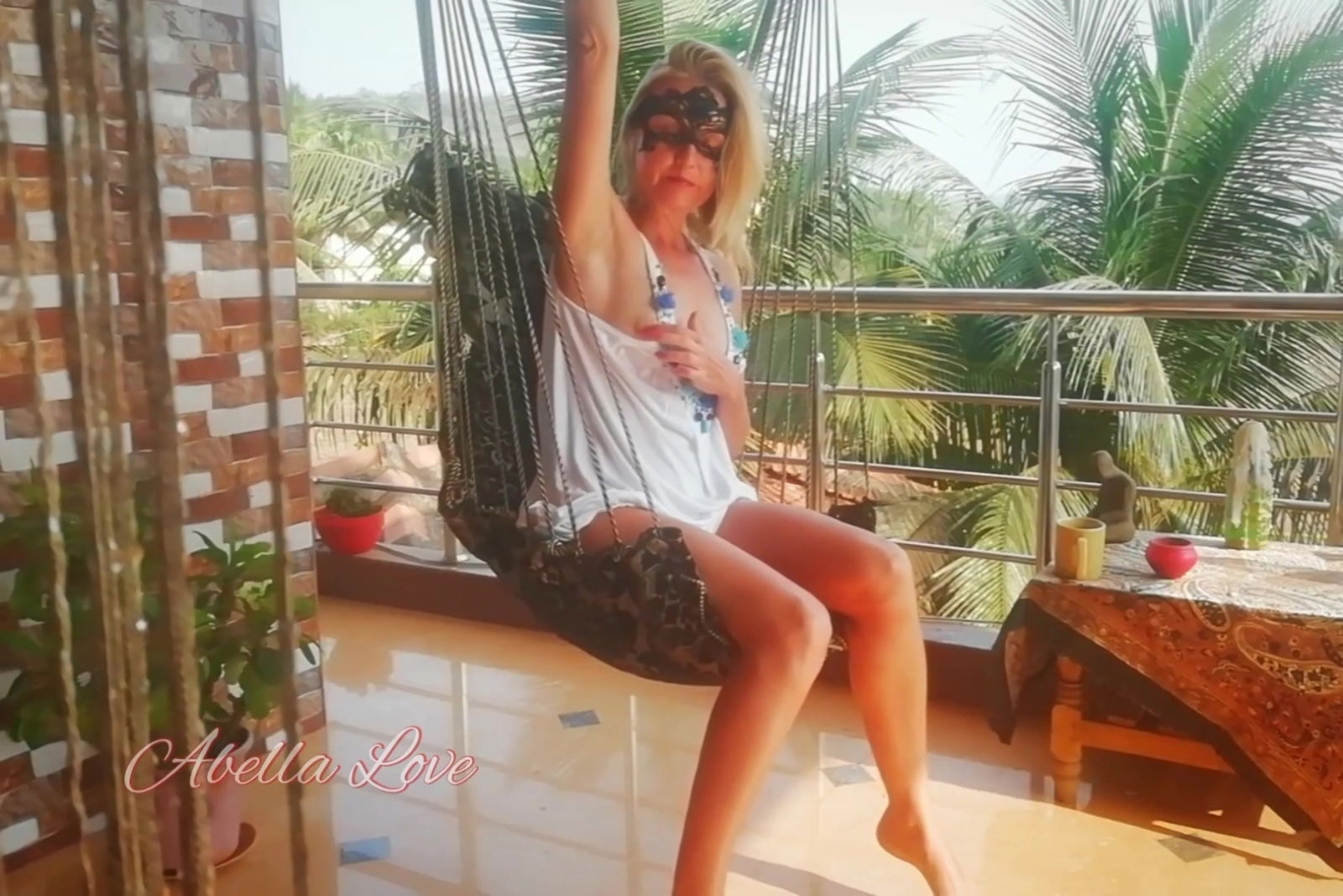 Sexy Blonde Milf Smoking Playing Pussy While Haves Morning Coffee Balcony Abella Love