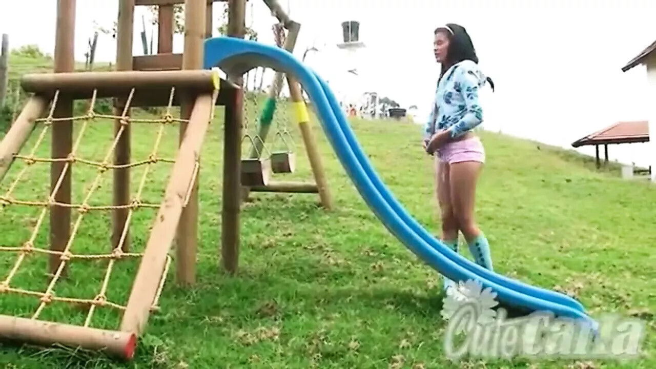 Cute Carla Tease Naked playground Outdoor