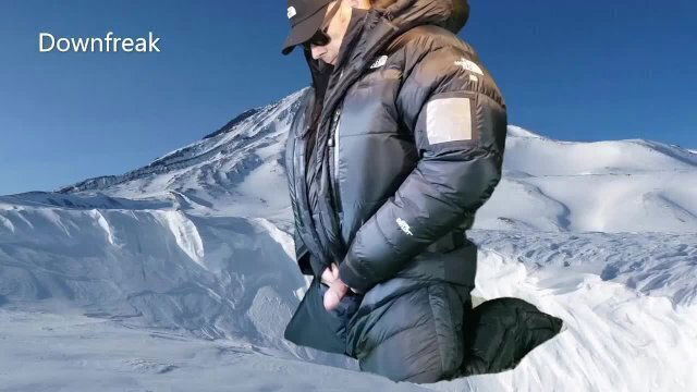 North Face Down Suit Masturbation Ends With Covered Nylon.