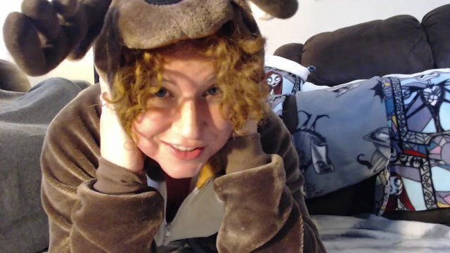 Candy Cane natural redhead reindeer onesie lingerie fills pussy with candy canes