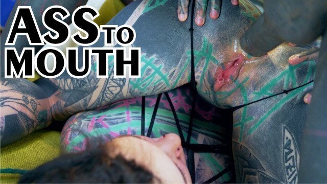 TATTOO threesome, girls gape asses tattooed dick ATM, gapes, (goth, punk, porn)