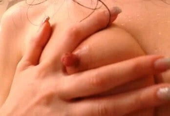 Long nipple breast on wet girls body squeezed, rubbed