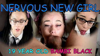 Teenager Bambi Black isn'_t comfortable with a strange old man touching her