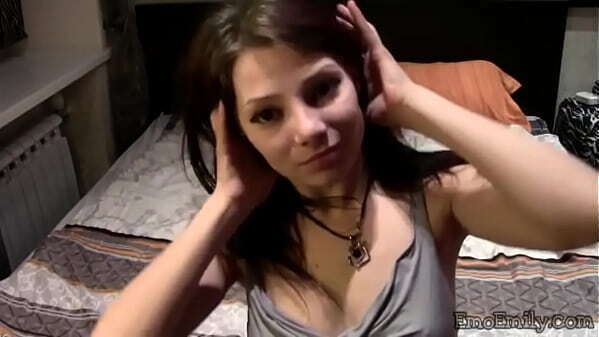 Sexy goth teen Emily strips teases camera