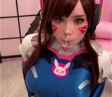 Tiktoker Girl Cosplay D.Va from Overwatch Sucks Dick till Facial