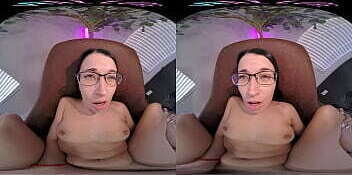 Adorable brunette glasses gets with toys