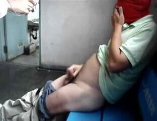 Guy jacking off for crowd