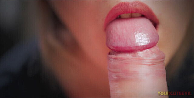 Gentle frenulum licking close-up,