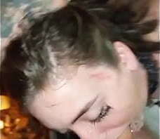 Petite submissive slut gets face fucked in the woods