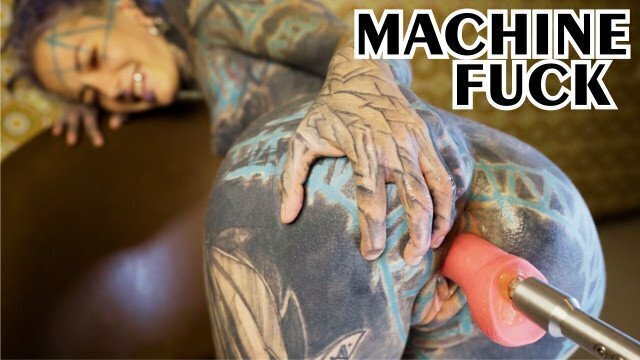 tattooed TEEN testing FUCK MACHINE with fuck machine, gapes, orgasm, ,goth, punk,alt