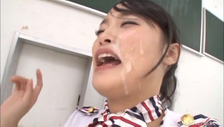 Bukkake ending adorable Yuzuki after sucking cocks