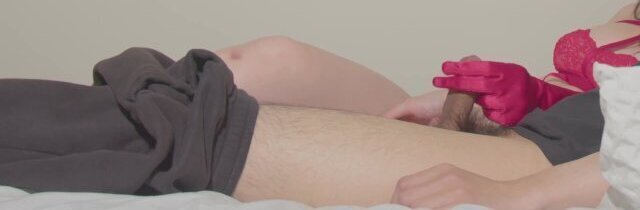 Red Satin Long Gloves Handjob in Red Lingerie サテン手袋手コキ